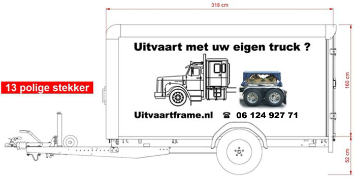 HENRA gesloten aanhangwagen, speciaal ingericht voor vervoer van UitvaartFrame is te huur bij UitvaartFrame.nl